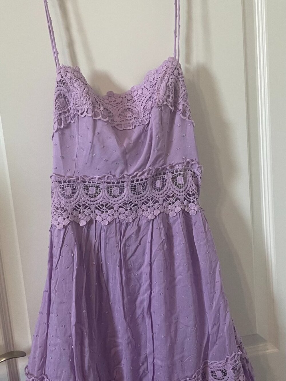 Super Cute Hello Molly lavender Embroidered Mini Dress Small Spaghetti Straps